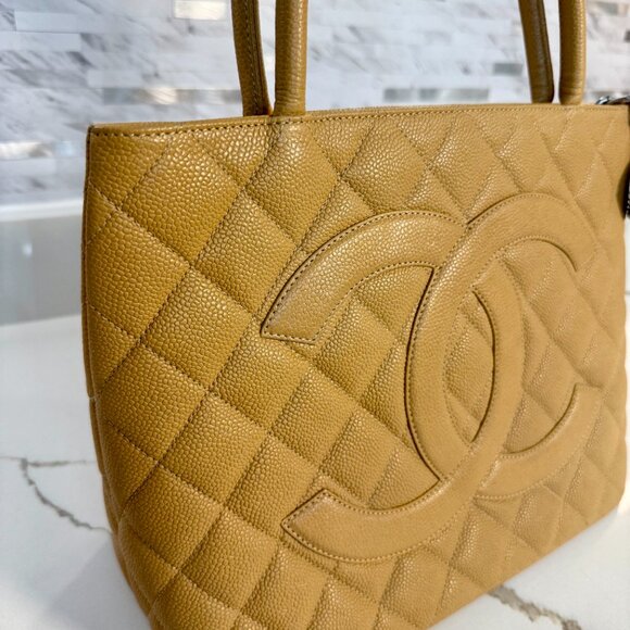 Authentic Chanel Caviar Quilted Medallion Tote Bag Tan - Picture 5 of 13